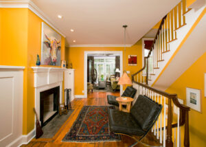 Foyer with renovated stairwell in Old Town Alexandria row home